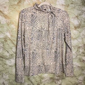 NWT Ann Taylor Tie Neck Blouse – Cream Black Dot Print Long Sleeve Women’s Top
